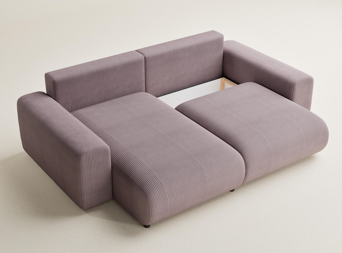 ECKSOFA MIT SCHLAFFUNKTION Solo Lila Samtstoff - Flieder/Schwarz, Holz/Holzwerkstoff (255/168cm) - Maison de Reve