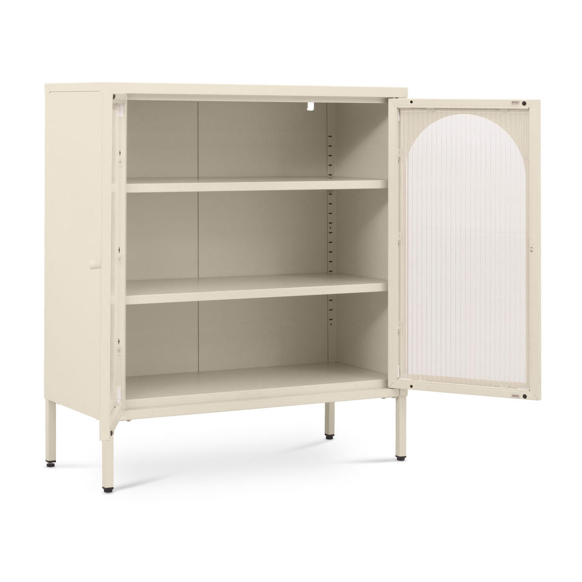 KURT Sideboard aus Metall im Industriestil mit 2 Türen, beigefarbenes Riffelglas, 80 cm - Beige, Metall (80/90/35cm) - Sicaan