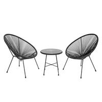 SITZGRUPPE - Stahl / Polyrattan - 3-teilig - Schwarz, Naturmaterialien/Glas - home24