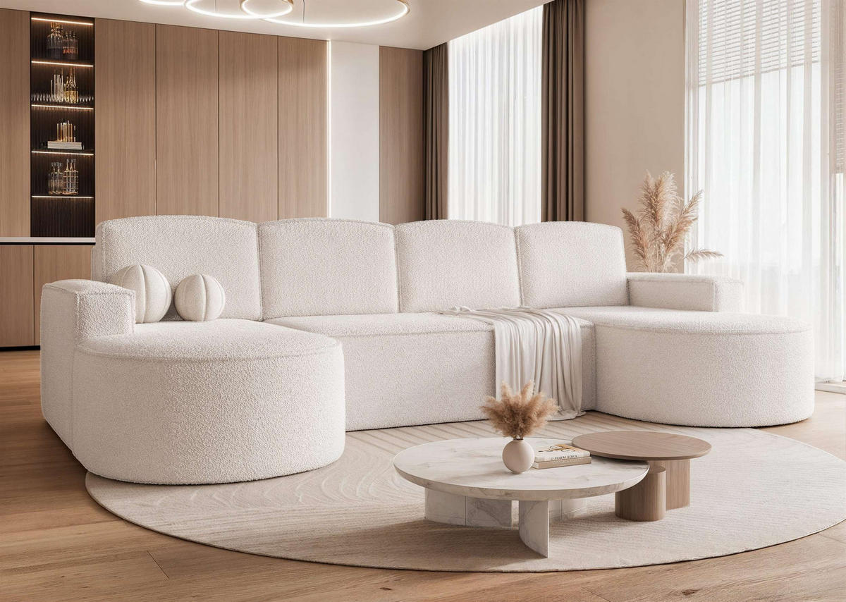 WOHNLANDSCHAFT U-Form mit Schlaffunktion, Creme - Creme, Textil (316/88/157cm) - Idohome