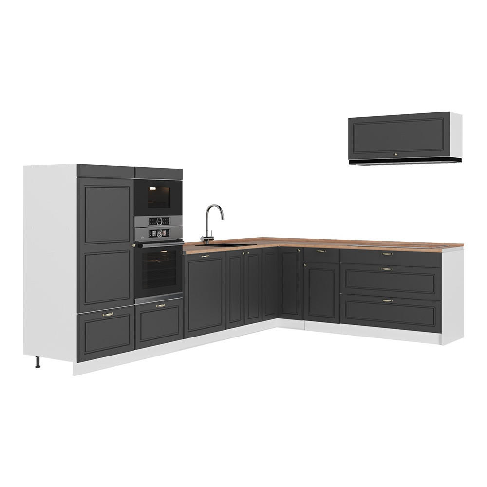ECKKÜCHE Fame-Line, Anthrazit-Gold Landhaus/Weiß, 327 x 227 cm, AP Eiche - Anthrazit/Weiß, Holzwerkstoff (327/153.6/60cm) - Vicco