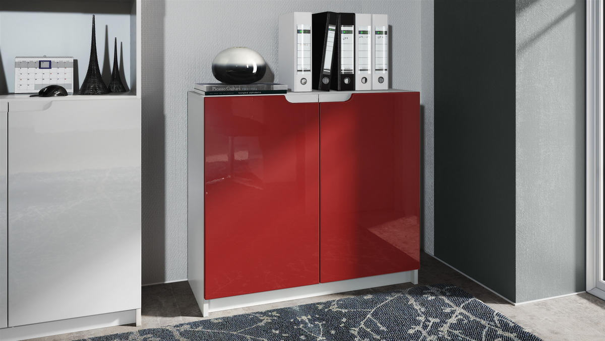 KOMMODE Logan Fronten in Bordeaux Hochglanz - Bordeaux, Holzwerkstoff (82/78/37cm) - Vladon