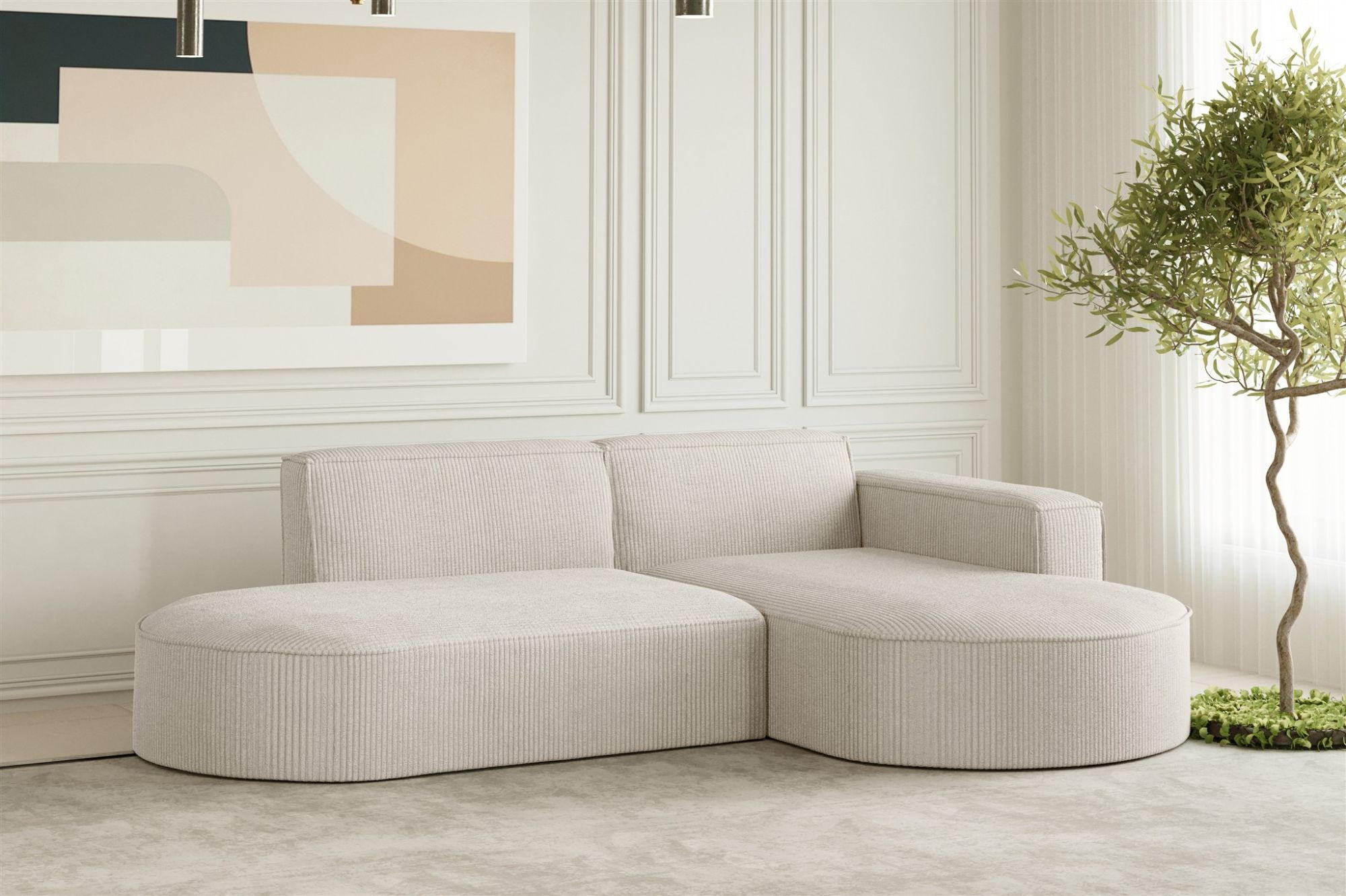 Thumbnail - Fun Möbel Sofaset, Beige, Textil, Ottomane rechts, 236x78x165 cm, Wohnzimmer, Sofas & Couches, Sitzgarnituren