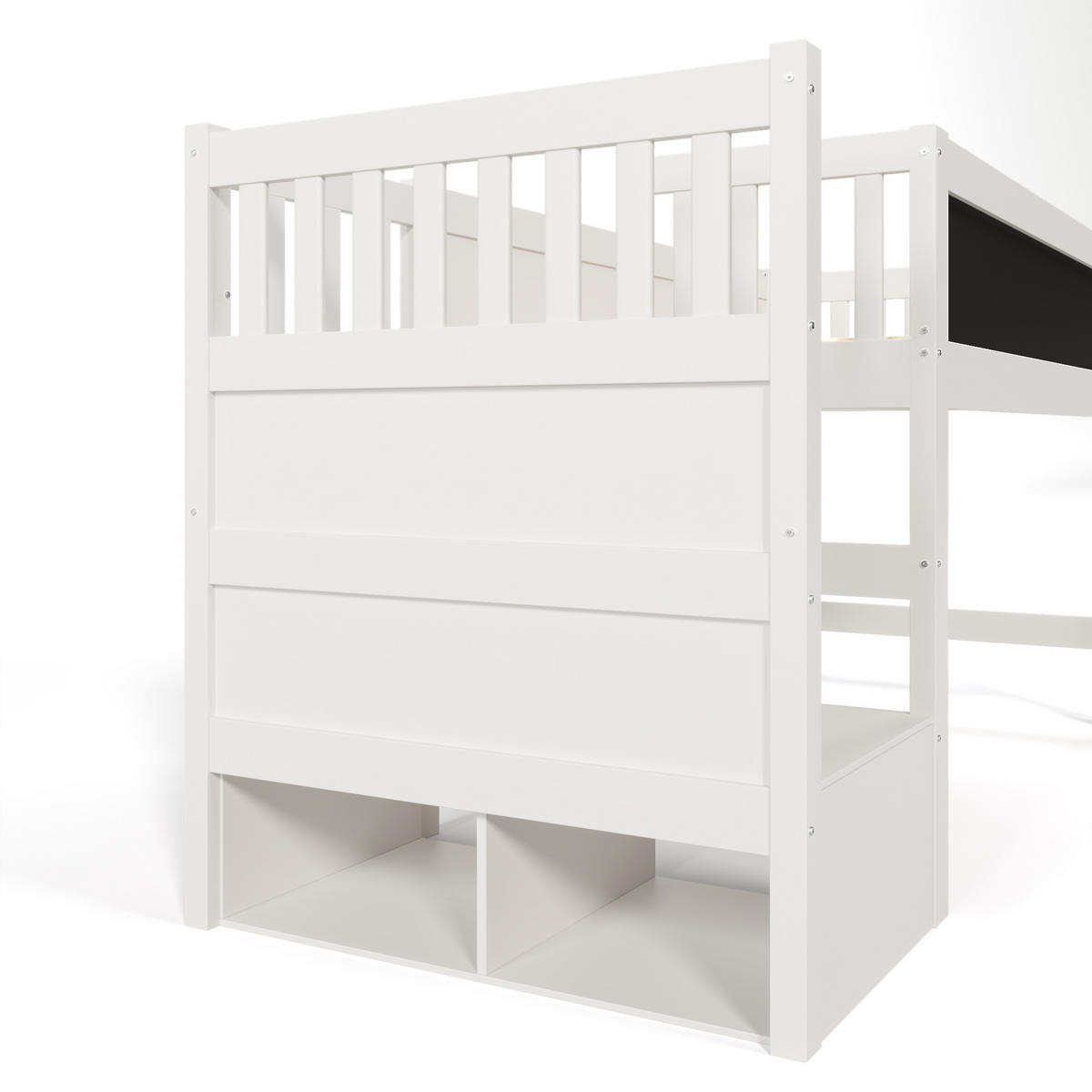 HOCHBETT 90/200 cm DE-00662, in Weiß,Tafel und Stauraum-Treppe - Weiß, Holz (90/200cm) - ComfortXL