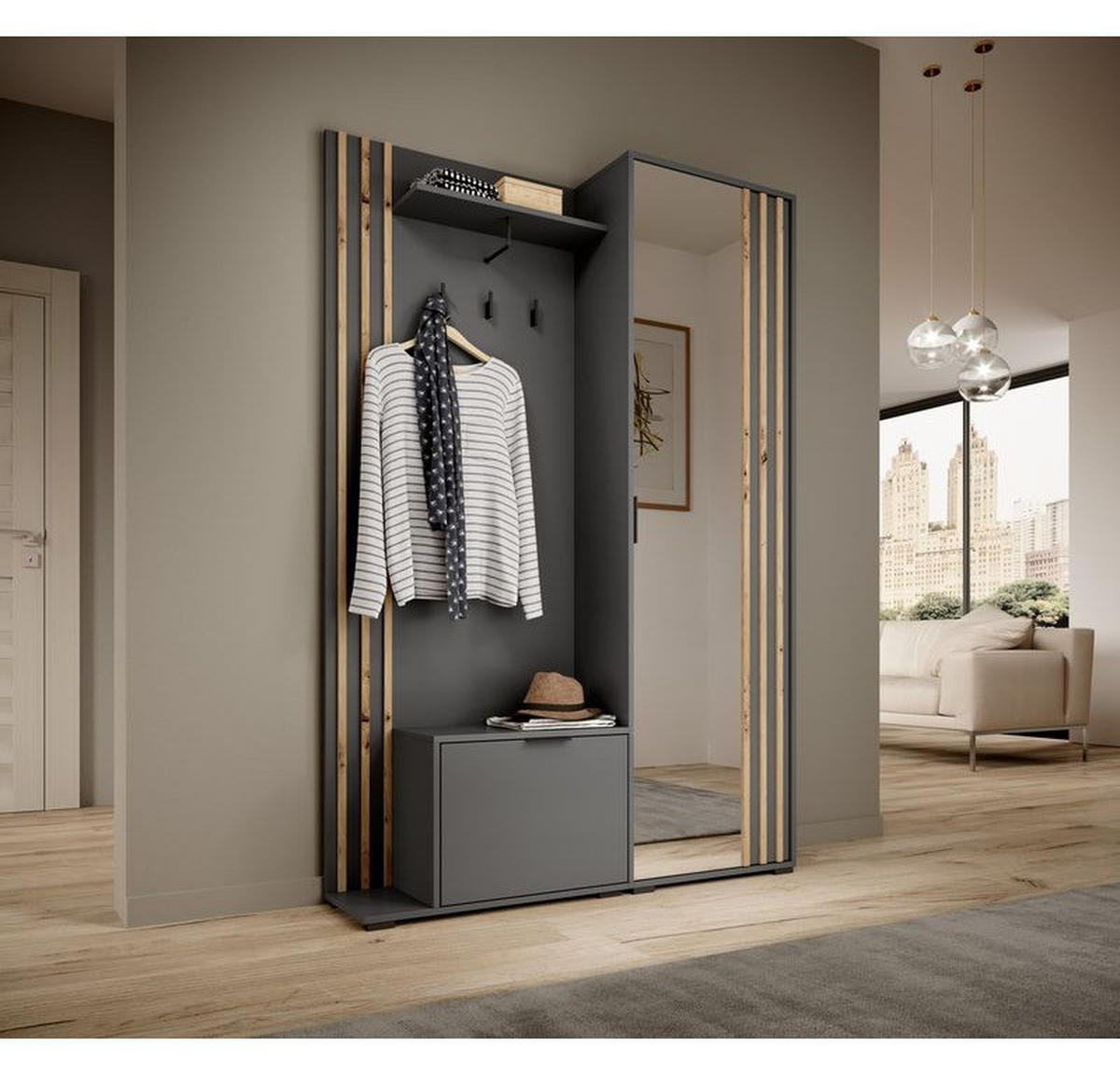 GARDEROBENPANEEL – 192 cm – Nelly – Grau - Grau, Holzwerkstoff (131/192/40cm) - hi-markt