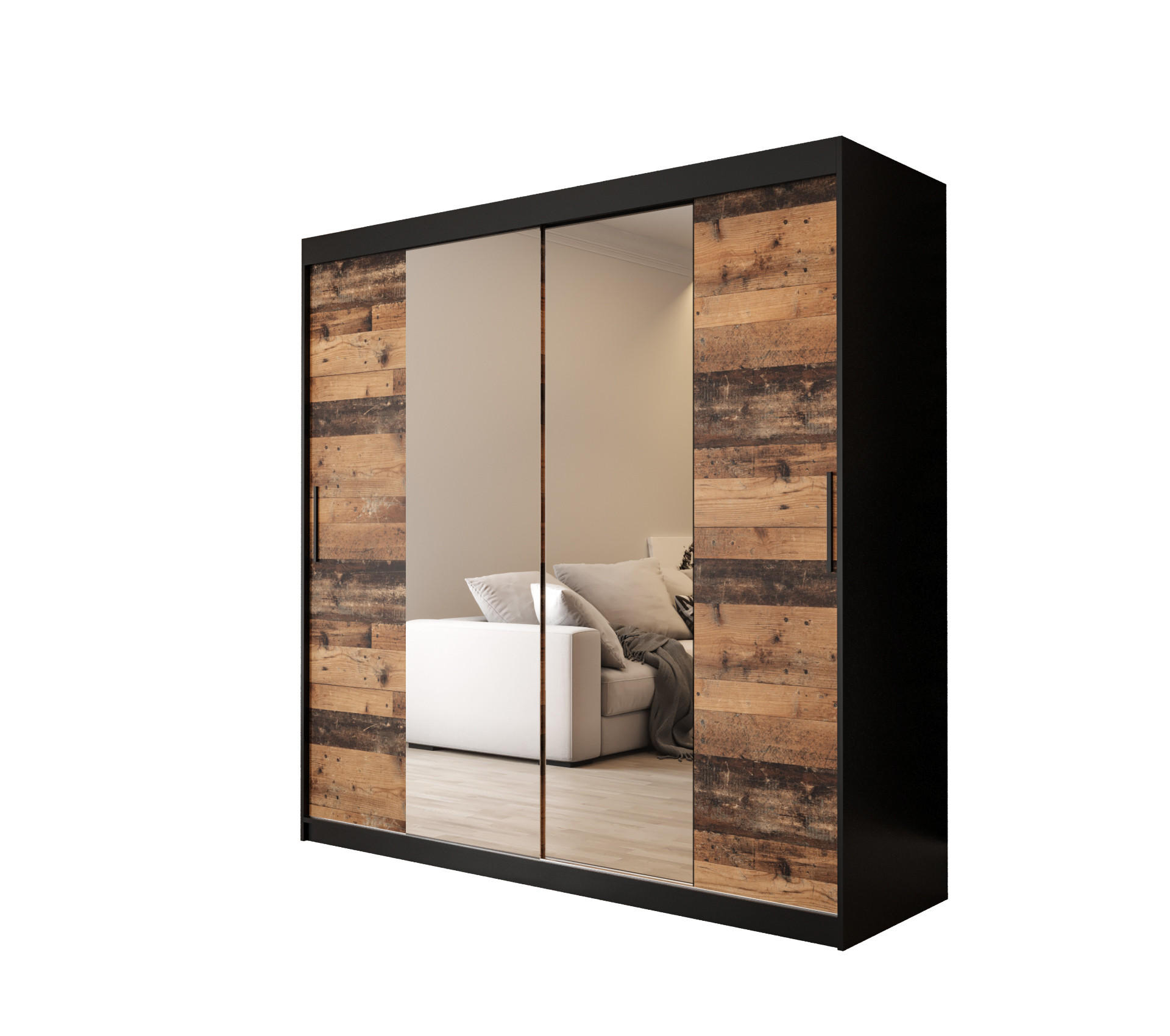 Möbel Kryspol Schwebetürenschrank Schwarz 200x200x62 cm
