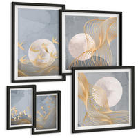 BILDER SET 5er Set - 50x50 cm & 20x30 cm & 40x60 cm Schwarzer Rahmen - Weiße Pferde - Schwarz, Kunststoff (40/60cm) - TULUP