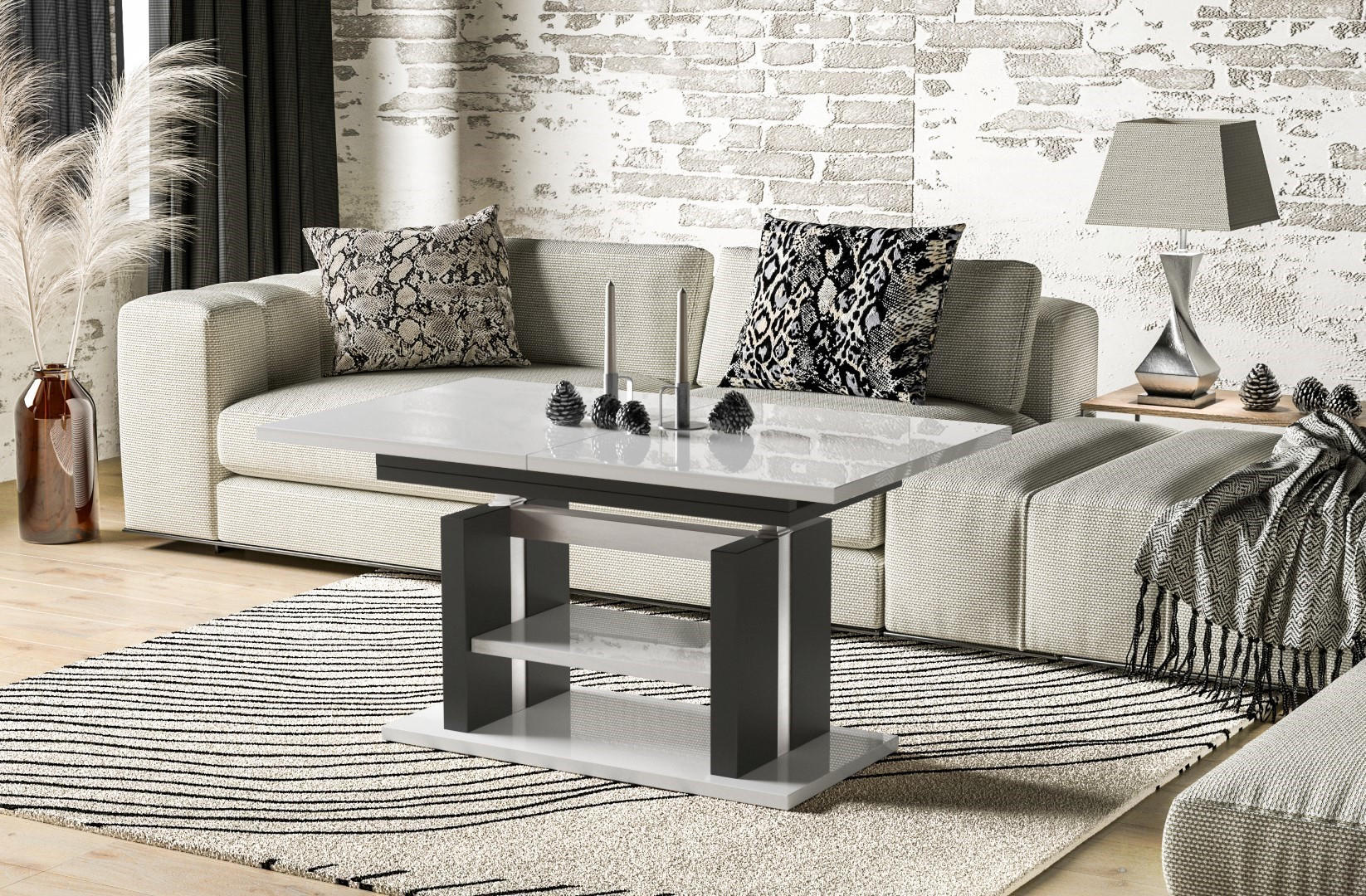 COUCHTISCH Dior höhenverstellbar ausziehbar bis 170 cm - Weiß Hochglanz, Holzwerkstoff (110/65/58cm) - Endo-Moebel