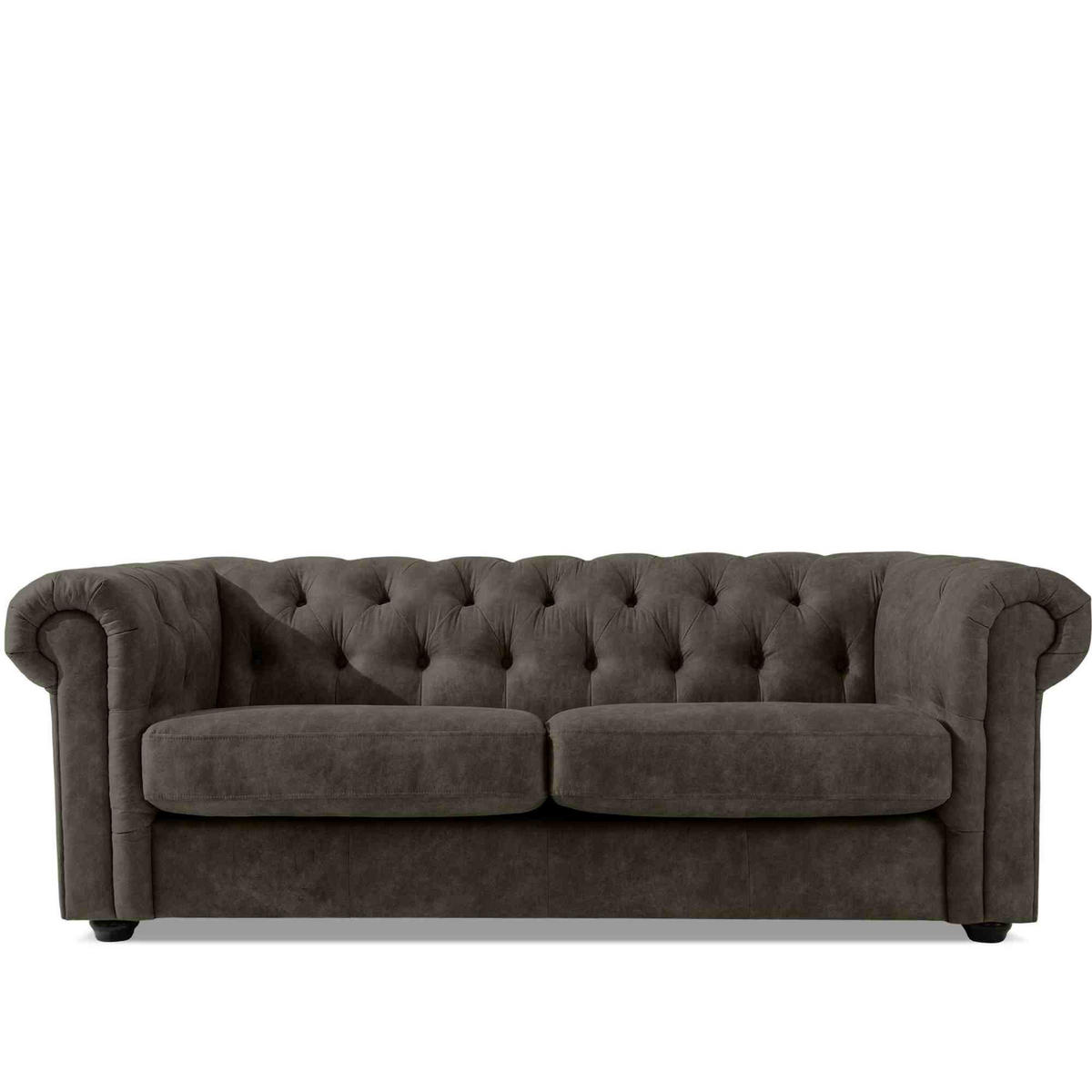 3-SITZER-SOFA GRAVO Chesterfield, Kunstleder - Wengefarben/Graphitfarben, Leder/Holz (202/72/95cm) - KONSIMO®
