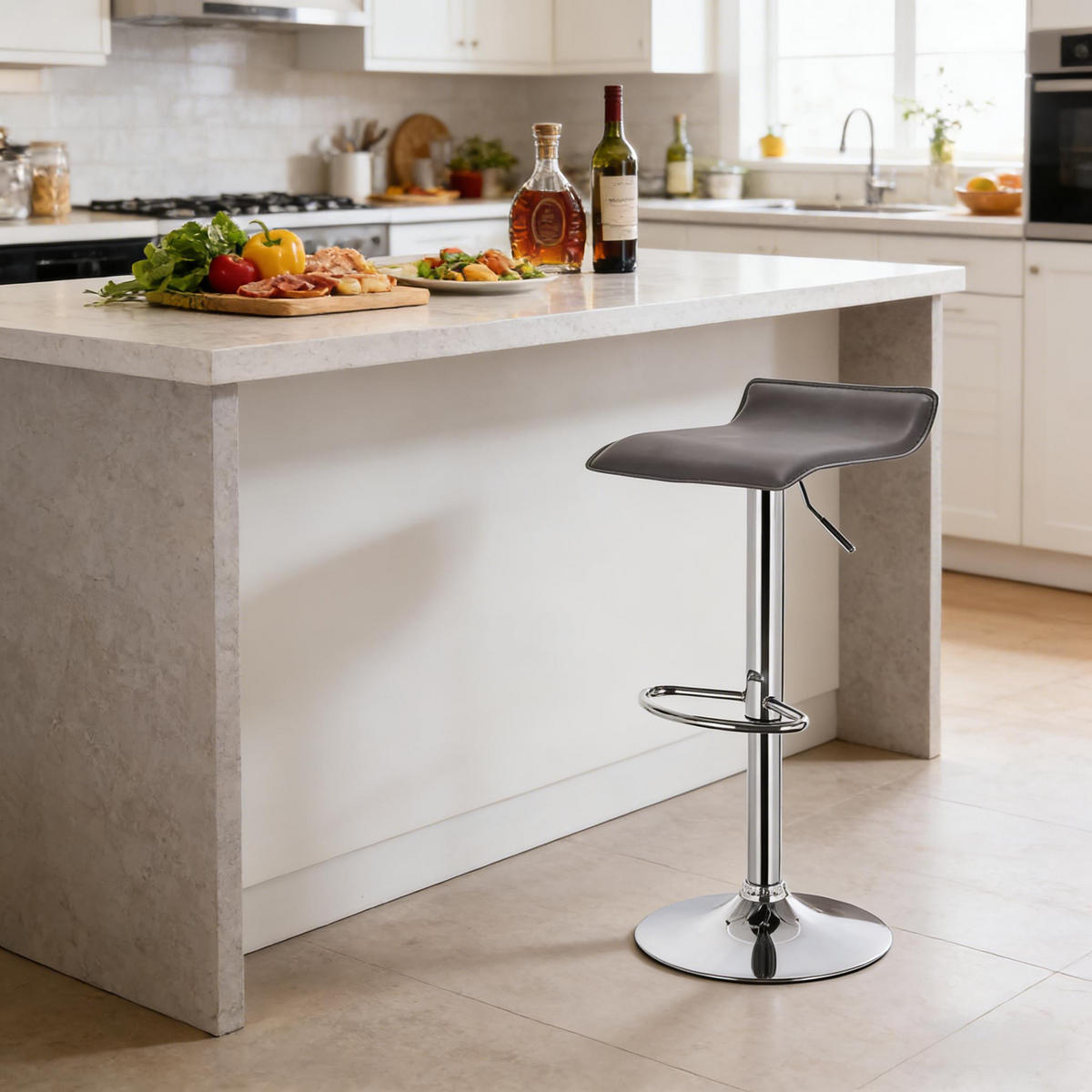 BARHOCKER 1er-Set Grau höhenverstellbar & drehbar aus Kunstleder - Grau, Metall (38.5/84/39cm) - PANGIVO