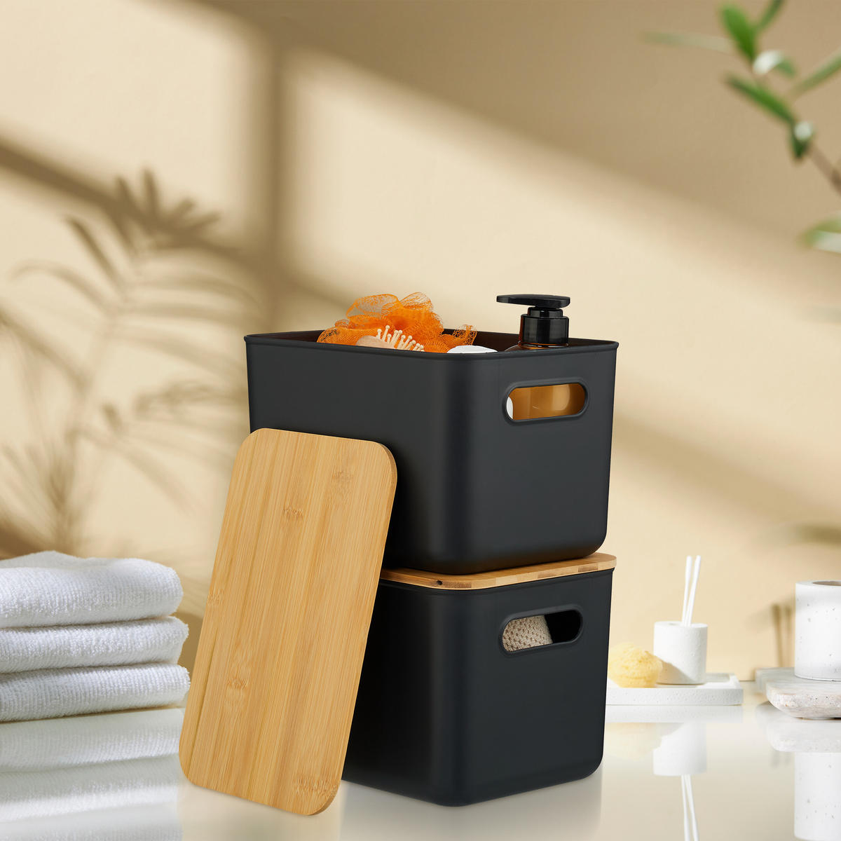 AUFBEWAHRUNGSBOX - Schwarz, Holz/Kunststoff (17.5/26/16cm) - Relaxdays