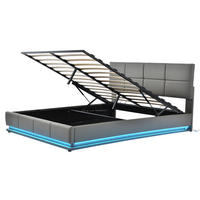 POLSTERBETT 160/200 cm mit LED-Beleuchtung, Metalllattenrost und hydraulischem Bettkasten, Grau - Grau, Textil (160/200cm) - Redom
