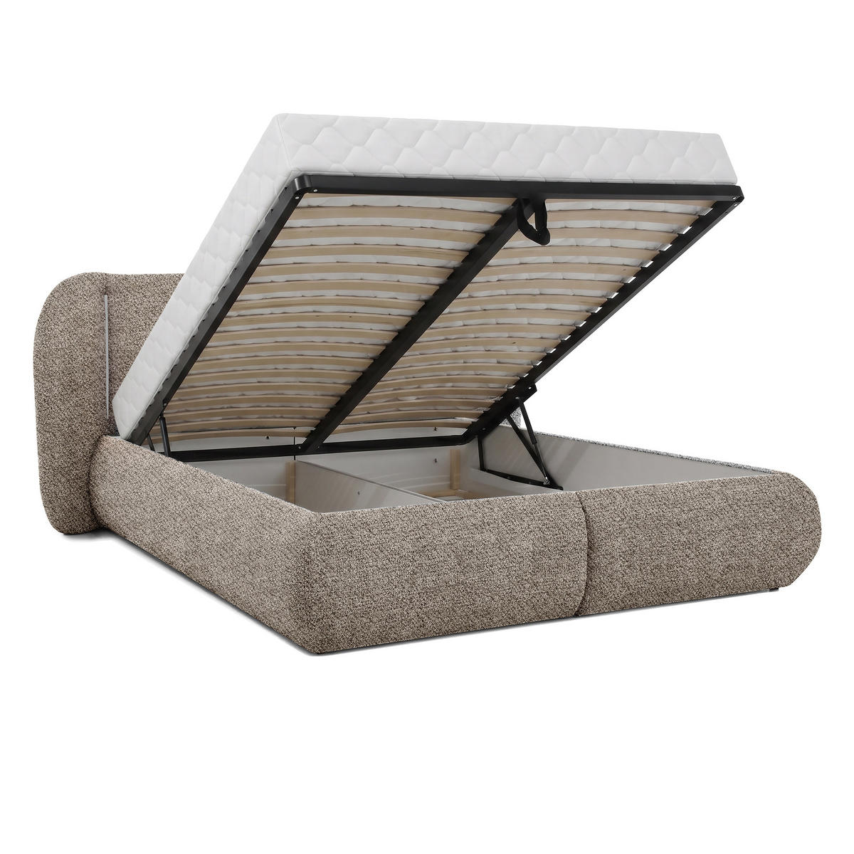 POLSTERBETT Corfu, LED-Beleuchtung, Bettkasten und Taschenfedernmatratze 26 cm, 180x200, Braun - Braun, Textil (180/200cm) - Beautysofa
