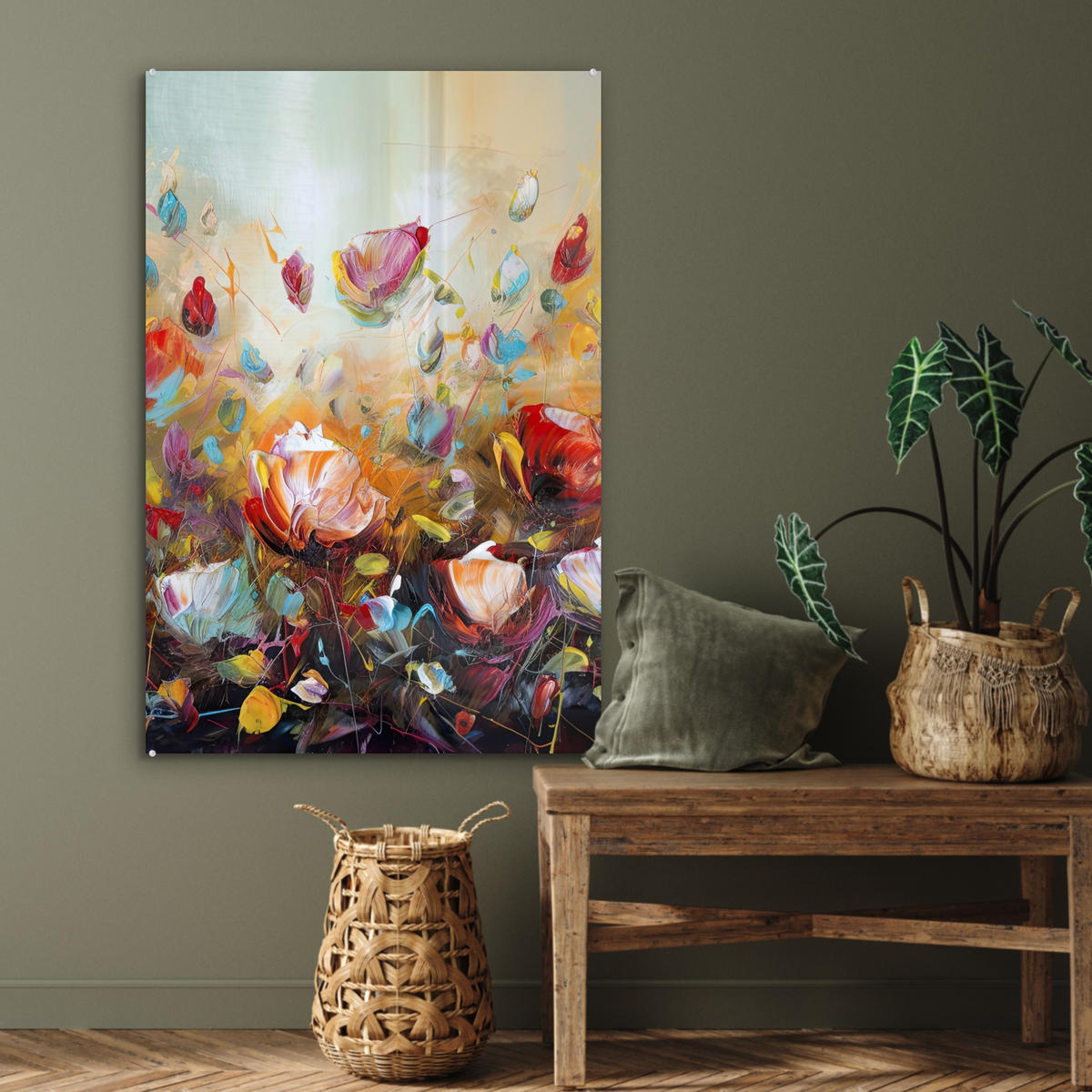 ACRYLGLASBILD Blumen - Kunst - Natur - Ölgemälde 60x90 cm - Multicolor, Glas (60/90cm) - MuchoWow