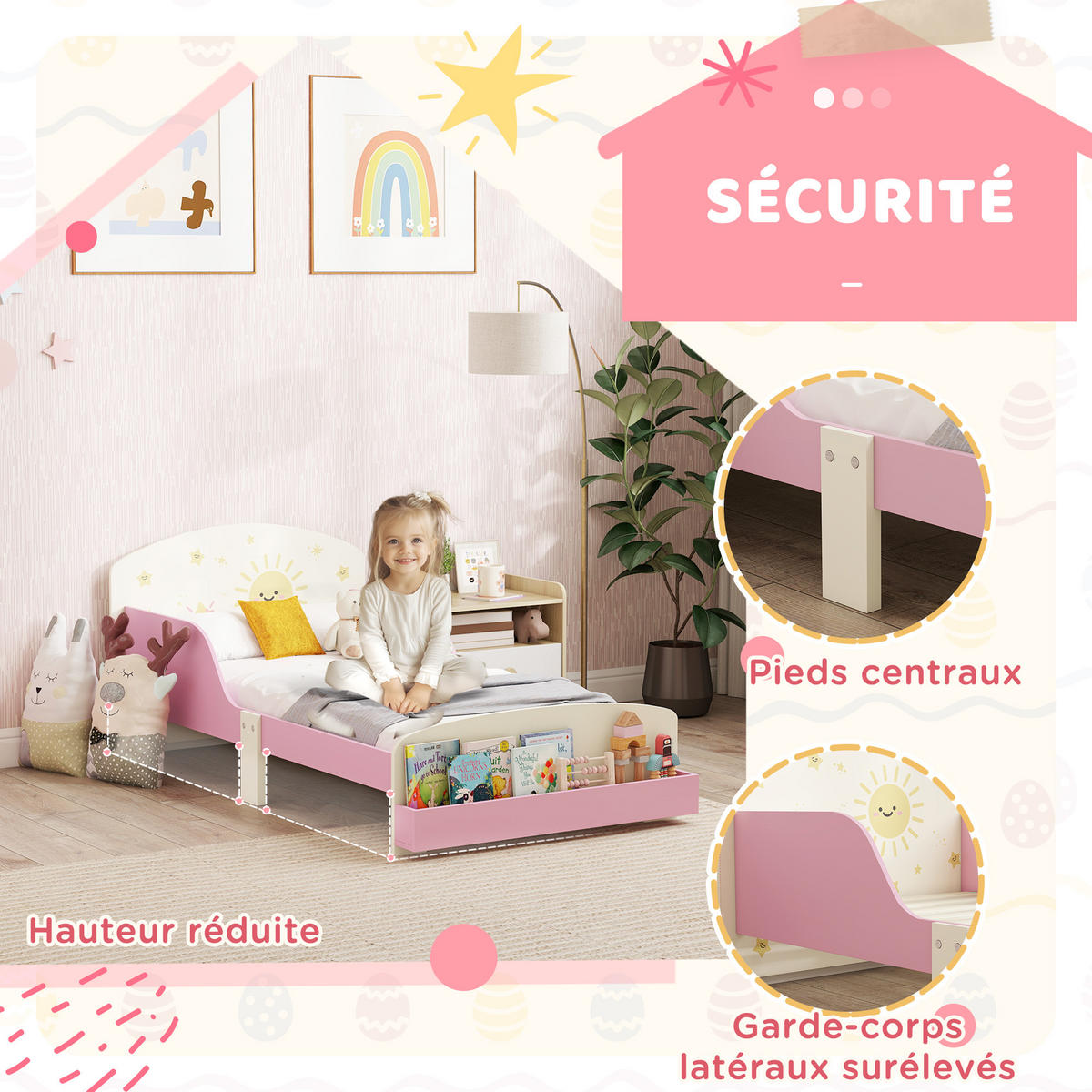 KINDERBETT 140x70 cm DE-14670 mit Schutzbügeln & Stauraum Rosa - Pink, Holzwerkstoff (70/140cm) - ComfortXL