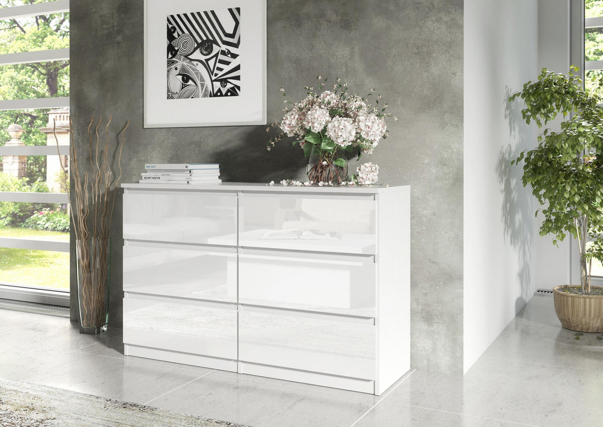 KOMMODE Weiß, Hochglanz 139/79/39 - Weiß Hochglanz/Weiß, Holzwerkstoff (139/79/39cm) - RAUMHIRSCH FURNITURE