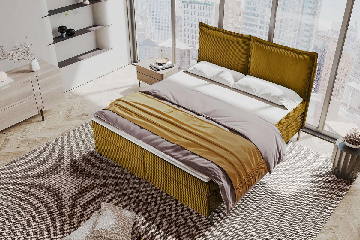 BOXSPRINGBETT VERO Cordstoff Goldfarben 160/200 cm - Goldfarben/Schwarz, Holzwerkstoff/Textil (160/200cm) - 99rooms