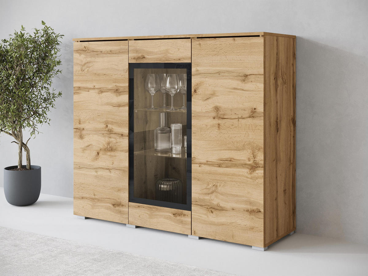 KOMMODE Vera 120 - Silberfarben/Eiche Wotan, Holzwerkstoff/Kunststoff (120/104/40cm) - MIRJAN24