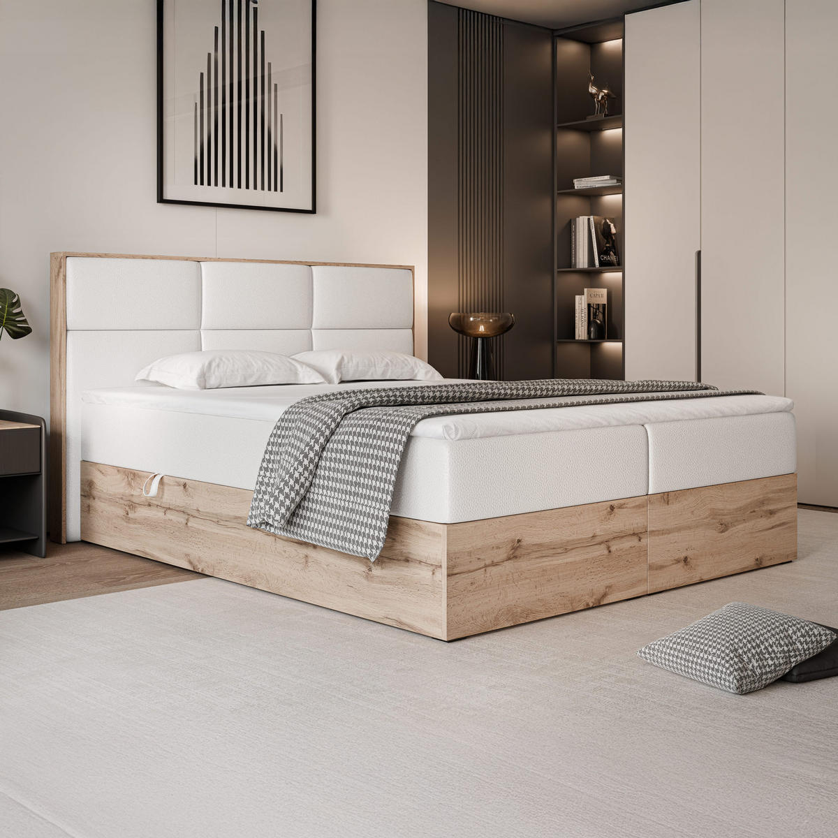 BOXBETT LAVIO 160/200 cm, in Weiß, mit Matratze und Topper - Weiß, Holzwerkstoff/Textil (160/200cm) - Idohome