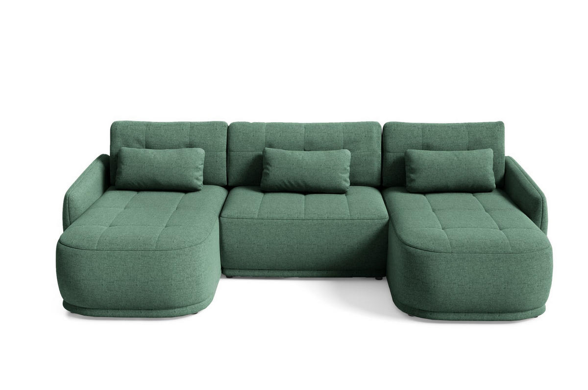 ECKSOFA Krabi Dunkelgrün, U-Form mit Schlaffunktion - Dunkelgrün, Textil (332/93/167cm) - Bettso