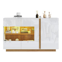SIDEBOARD 138/38,5/90,5 cm weiß aus Spanplatte mit Glas und LED - Weiß, Holzwerkstoff (138/90.5/38cm) - OKWISH