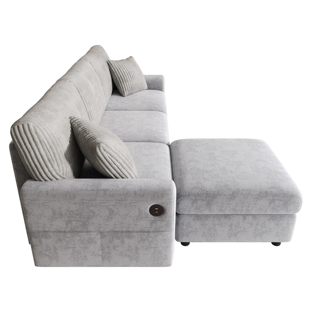 ECKSOFA 223/146/84 cm Grau mit 1 Fußhocker, 2 quadratischen Kissen, 1 USB-Anschluss und 1 Type-C-Anschluss - Grau, Textil (146/84/223cm) - Oxeza