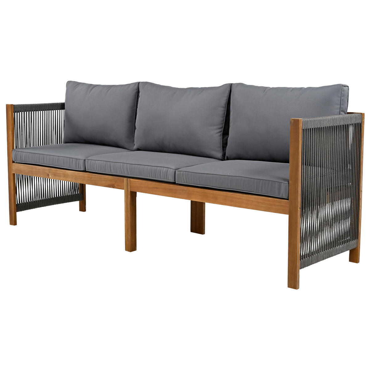 GARTENSET 195x57x71cm grau aus Akazie, handgewebt, 7-teilig - Grau, Textil - Modfu