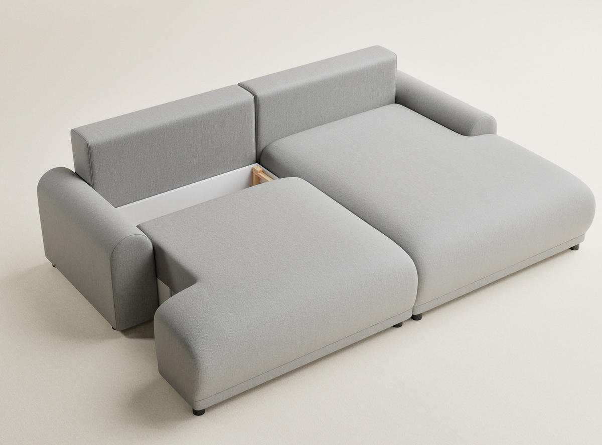 ECKSOFA MIT SCHLAFFUNKTION Tallin Hellgrau Webstoff - Hellgrau/Schwarz, Holz/Holzwerkstoff (240/145cm) - Maison de Reve