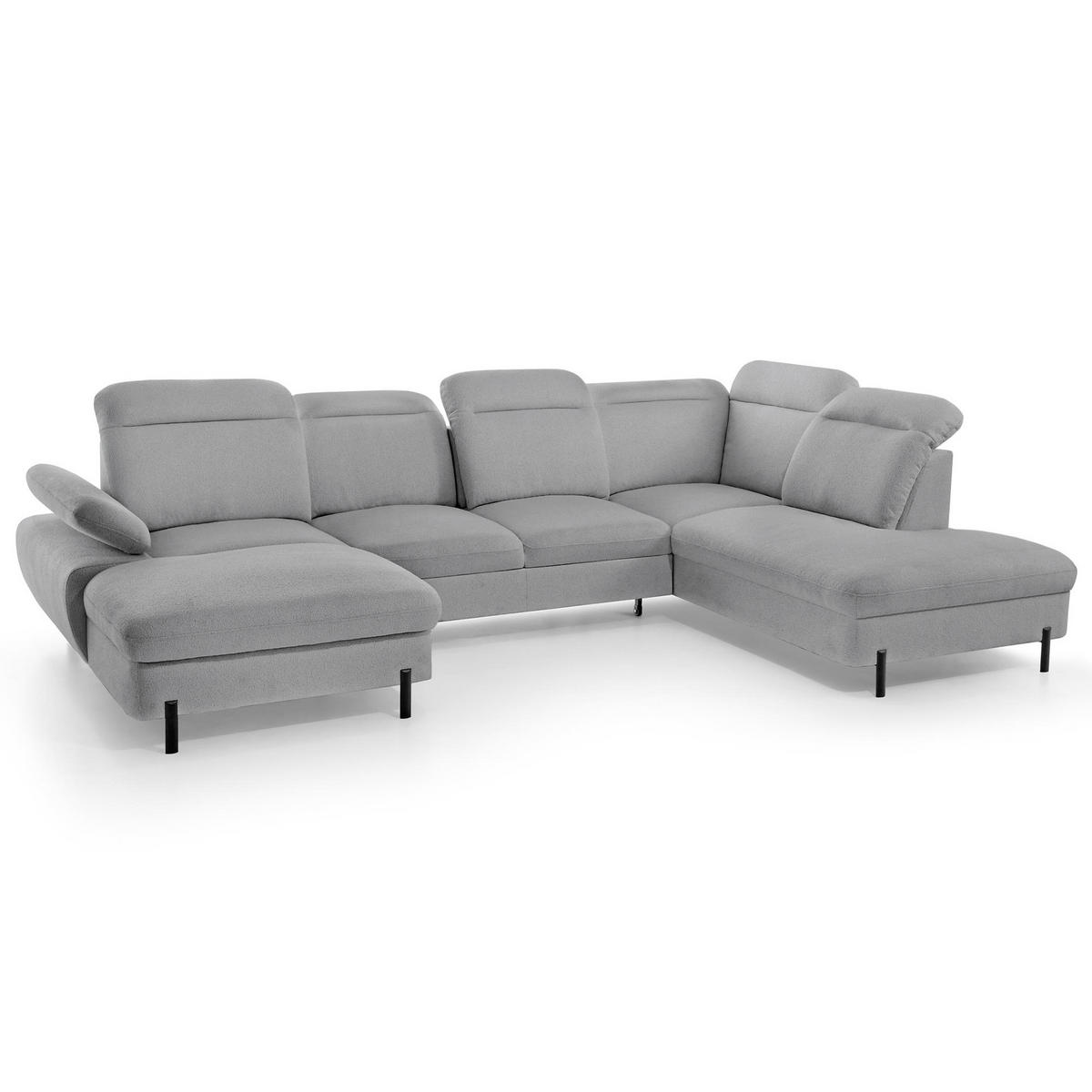 WOHNLANDSCHAFT Sora U mit Schlaffunktion und verstellbarer Sitztiefe, Kopfstützen und Armlehne, 365 cm, Grau, Links - Schwarz/Grau, Textil (365/107/235cm) - Beautysofa