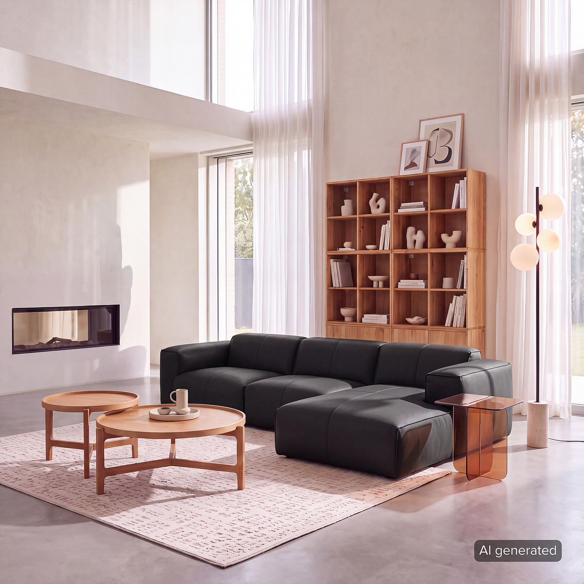 3-SITZER ECKSOFA mit Longchair - Schwarz, Leder/Kunststoff (284/173cm) - home24