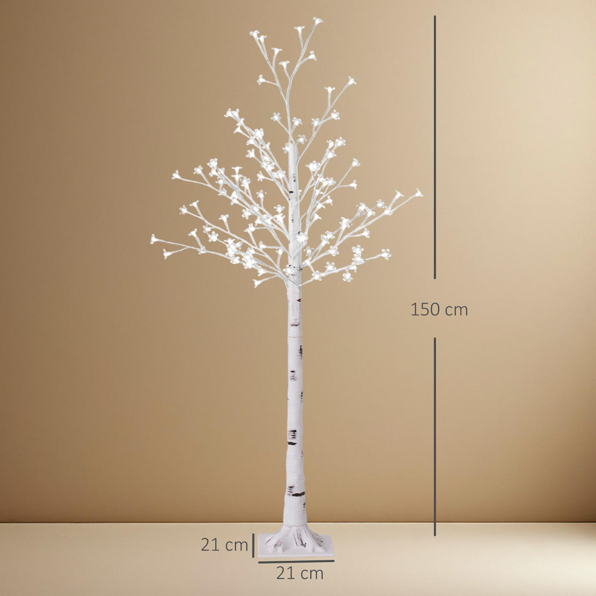 LED Baum, 150 cm Lichterbaum, Kirschbaum mit 120 LEDs, 3 Helligkeitsstufen - Weiß, Kunststoff (150cm) - HOMCOM