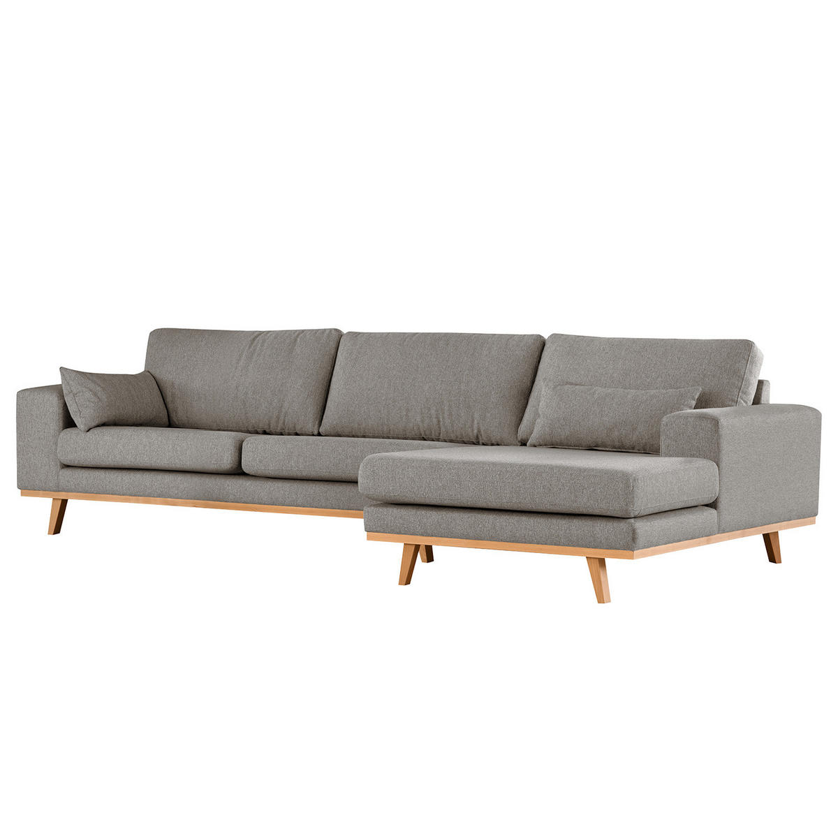 ECKSOFA mit Longchair - Graubraun/Buchefarben, Buchenholz/Textil (281/153cm) - home24