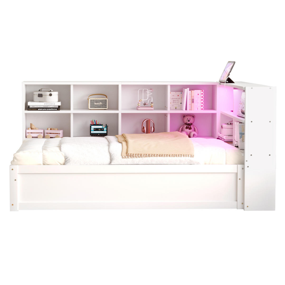 BETT mit hydraulischem Bett und Staufächern Weiß 90/200 cm - Weiß, Holz (90/200cm) - OKWISH