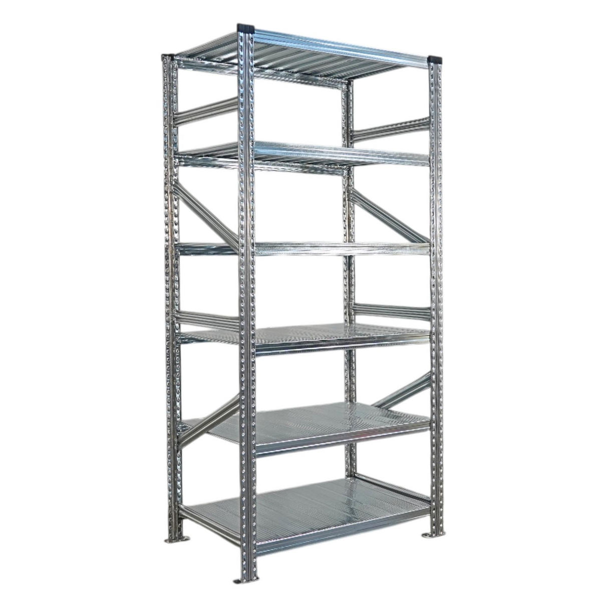 FACHBODENREGAL Proximo Stecksystem 210x450x60cm 6 Ebenen Beidseitig nutzbar Verzinkt - Silberfarben, Metall (450/210/60cm) - PROREGAL