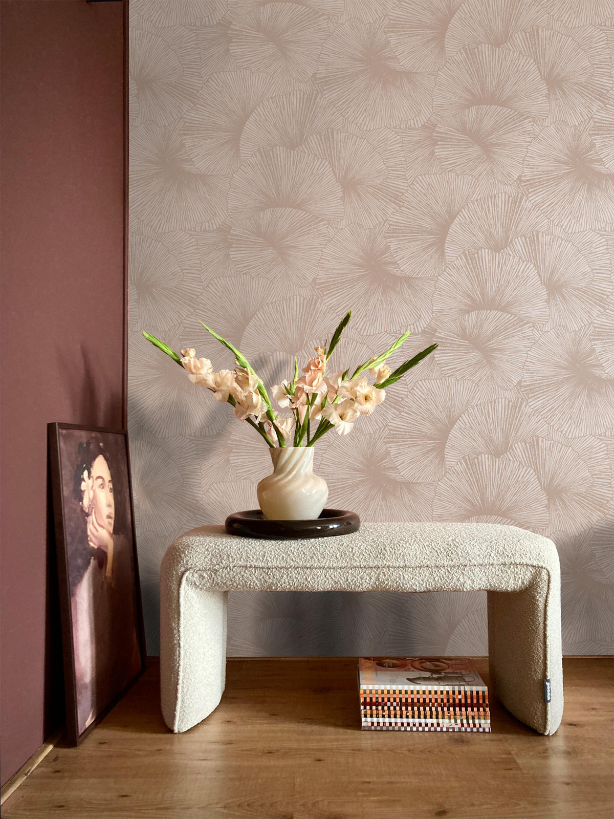 TAPETE 3D Muster Blätter 53 cm x 10.05 m - Pink, Papier (53/1000cm) - Origin Wallcoverings