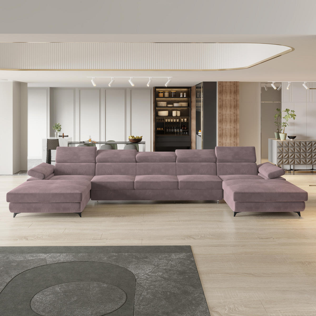 ROHOVÁ SEDAČKA VIVENTE šeříková - černá/šeříková, kov/dřevo (410/190cm) - MASSENO