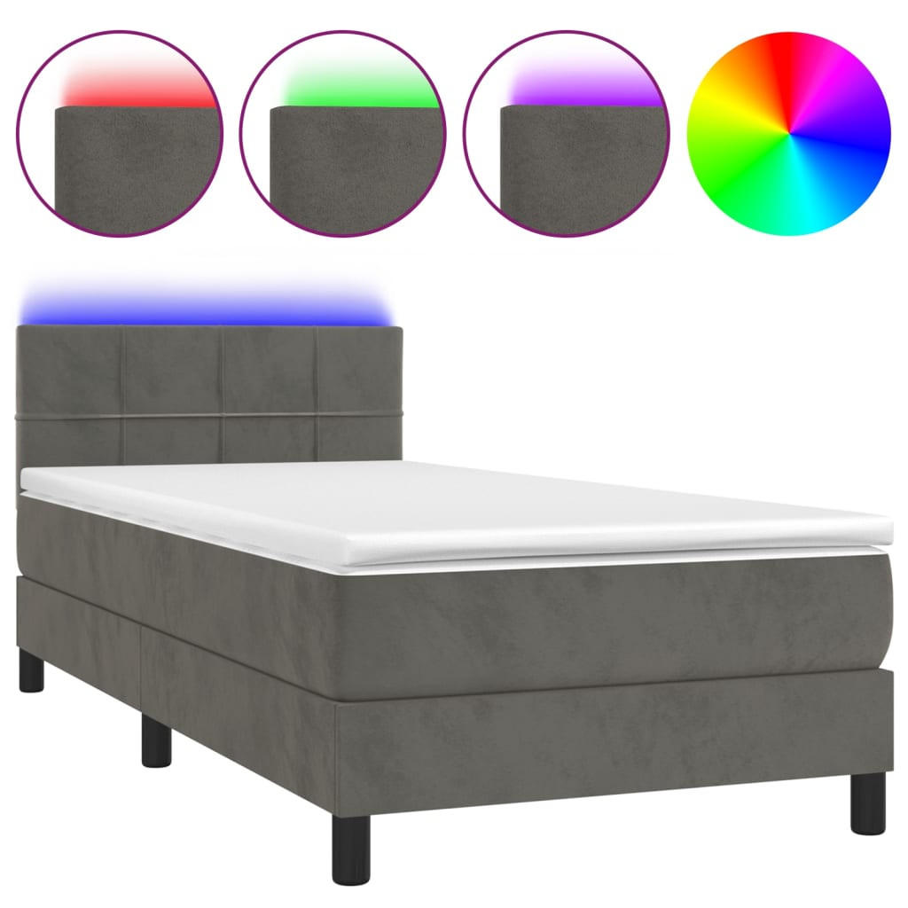 BOXSPRINGBETT MIT MATRATZE & LED DUNKELGRAU 100X200 CM SAMT - Dunkelgrau, Textil - vidaXL