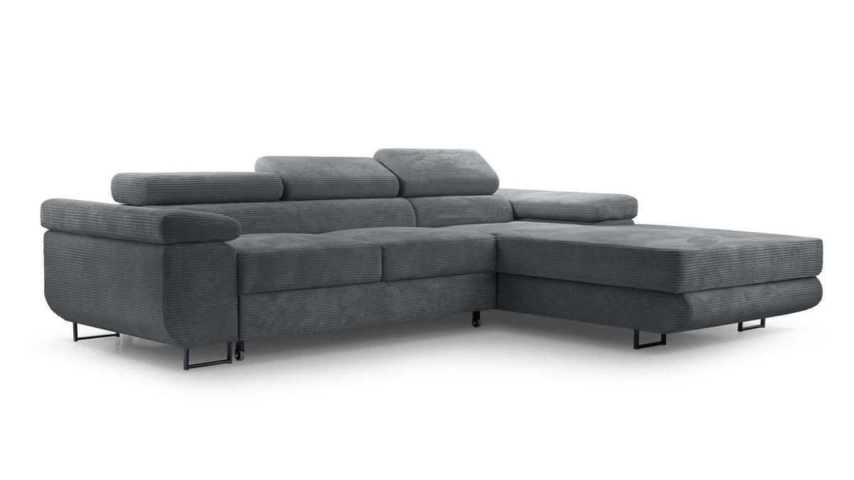 ECKSOFA L Form Arborio Dunkelgrau 280/203/90 cm Rechts mit Schlaffunktion - Dunkelgrau/Schwarz, Textil/Metall (280/203cm) - AX Living