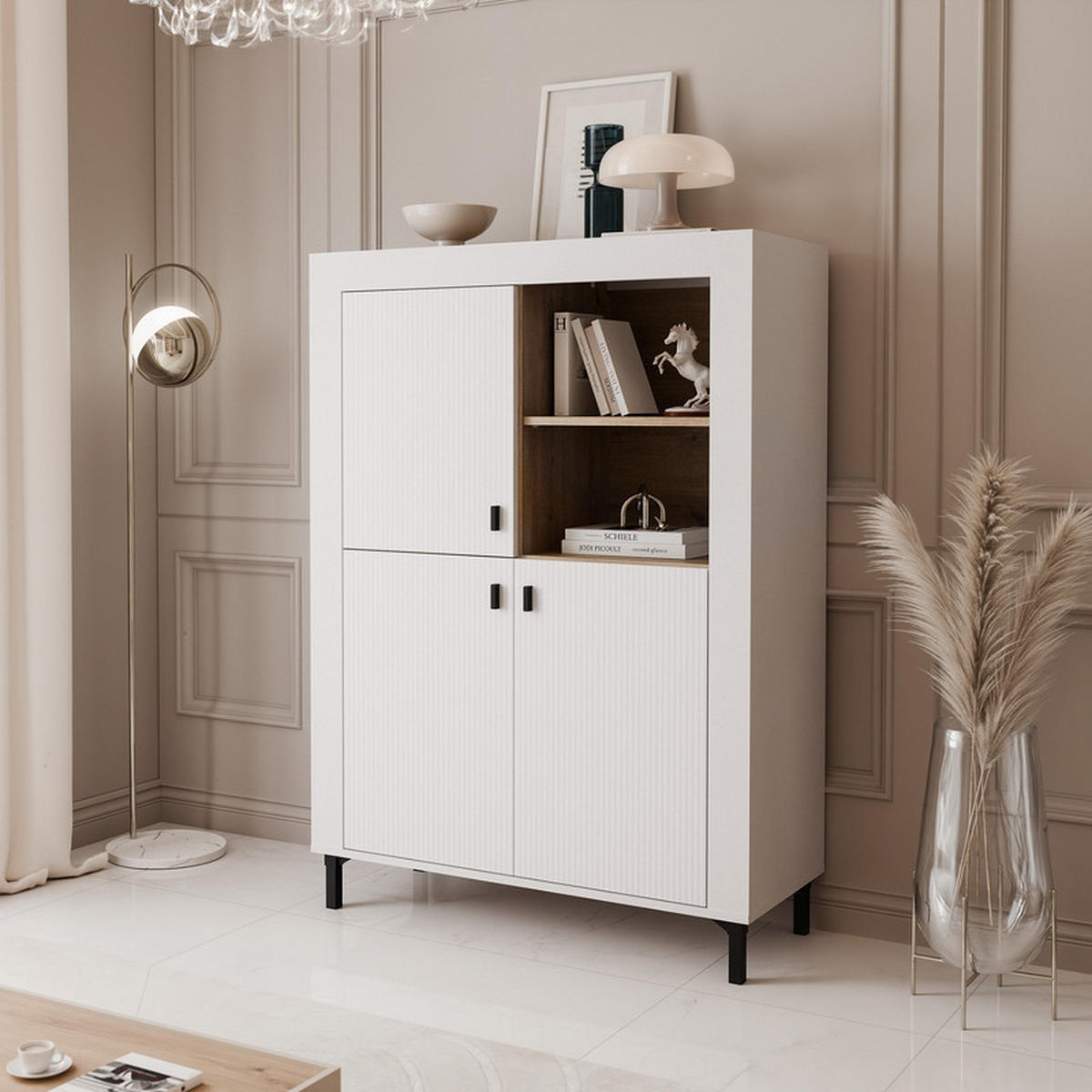 HIGHBOARD AVENA 97/40/136 cm, Weiß / Eiche - Weiß, Holzwerkstoff/Kunststoff (97/136/40cm) - Idohome