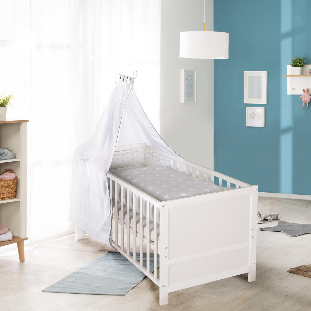 BABYBETT Sterne 70 x 140 cm inkl. Textilien - Weiß, Holzwerkstoff (70/140cm) - Roba