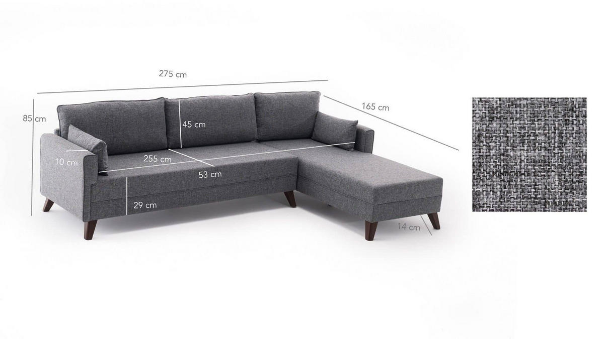ECKSOFA mit losen Rückenkissen und Schlaffläche - Walnussfarben/Braun, Holz/Kunststoff (165/275cm) - myHomelando