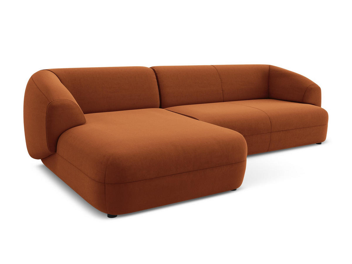 ECKSOFA Links Samt Stoff Orange - Terra cotta/Schwarz, Kunststoff/Textil (156/280cm) - Makamii