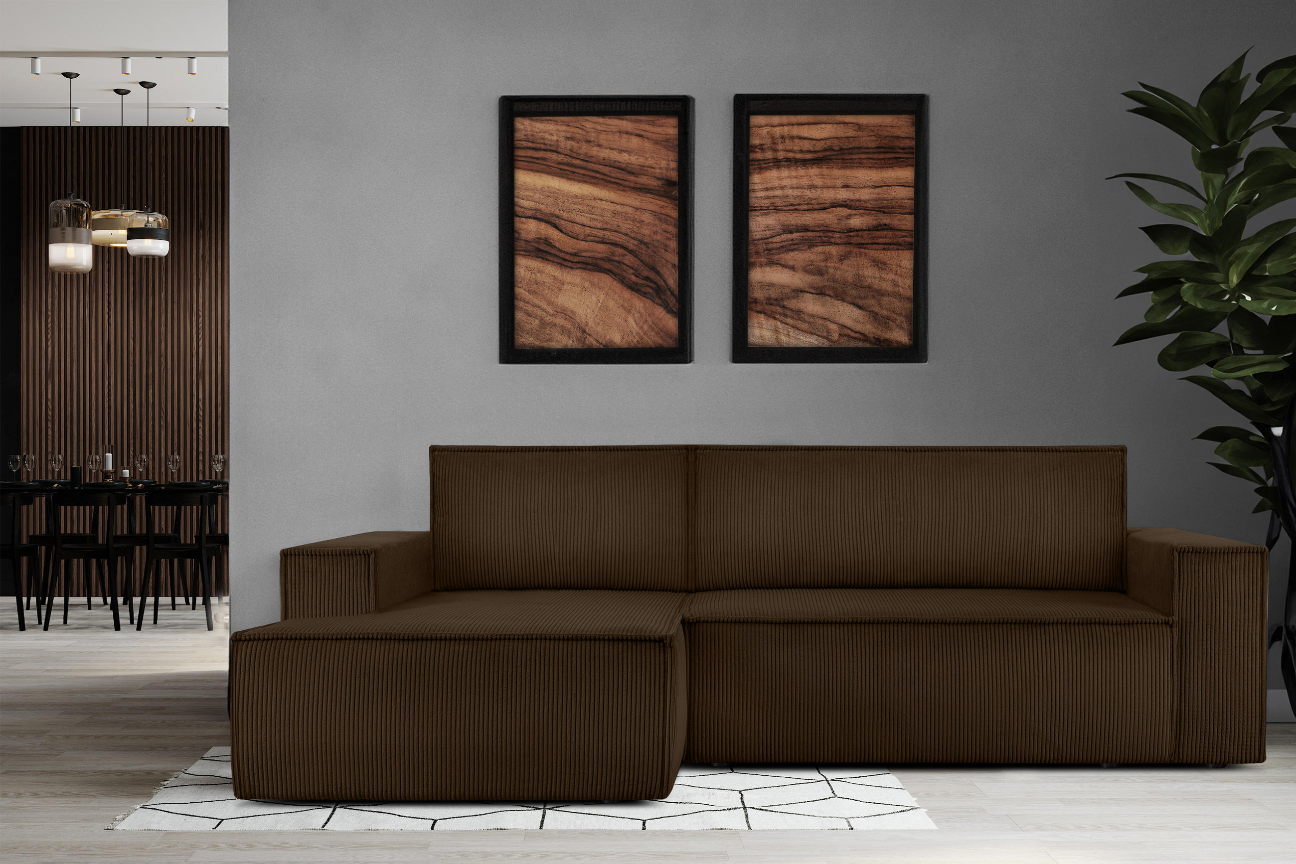 Thumbnail - Konsimo® Eckschlafsofa-Links, Dunkelbraun, Textil, L-Form,L-Form, 262x148 cm, FSC 100%, Hergestellt in Europa, Wohnzimme...