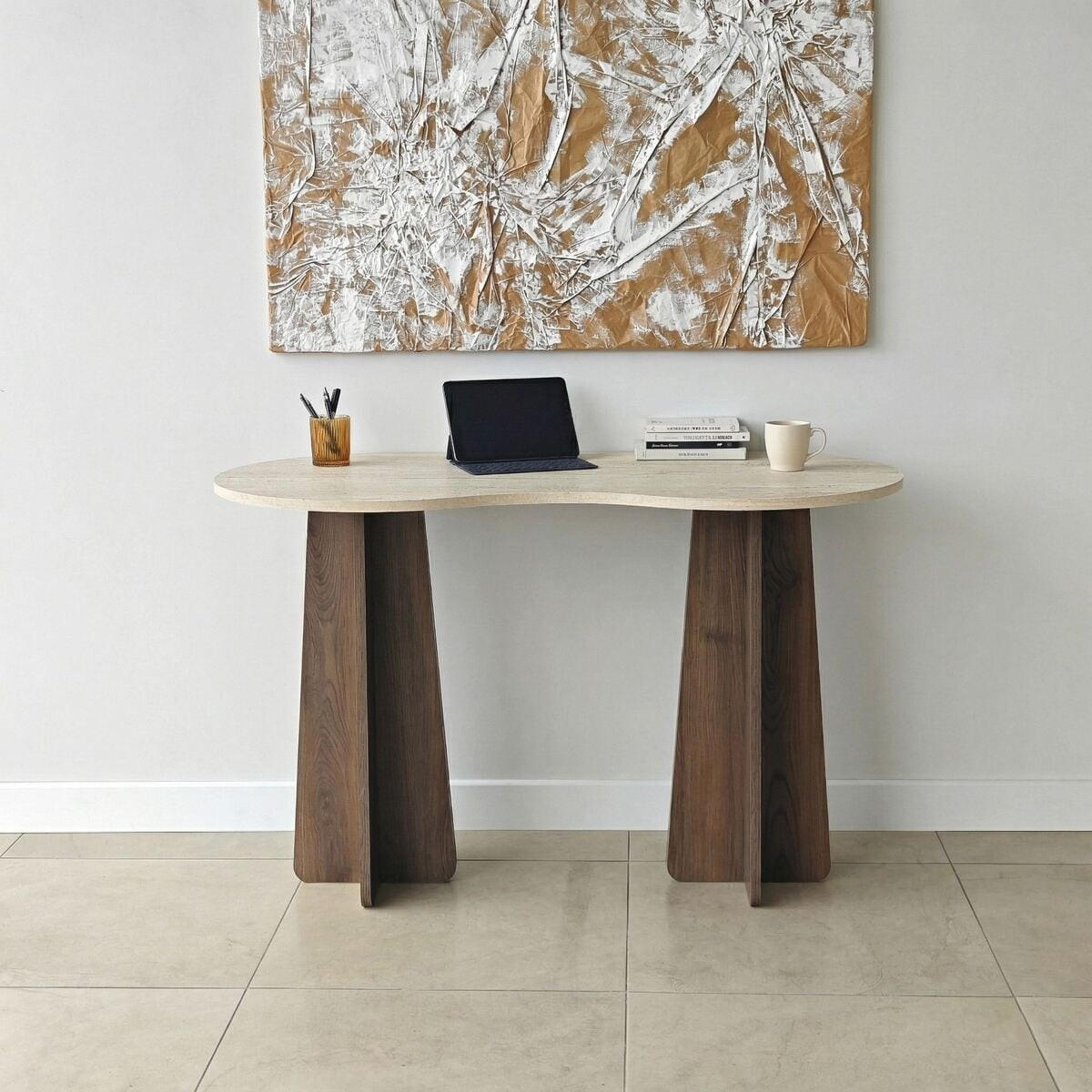 SCHREIBTISCH mit organisch-form Tischplatte 120/60/75 cm - Eichefarben, Holzwerkstoff (8.5/60/75cm) - Calicosy