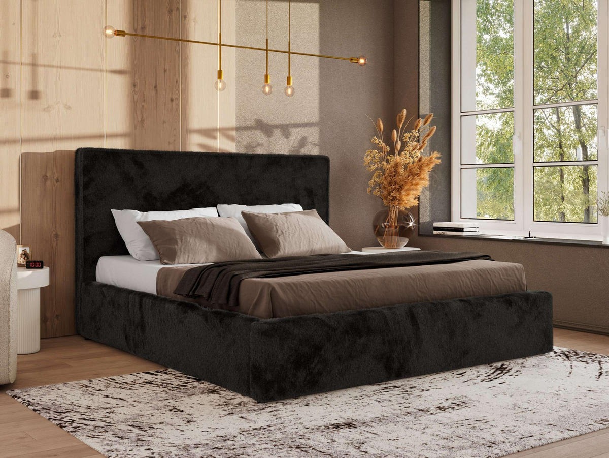 POLSTERBETT CORIVO CLASSIC 180/200 - Schwarz Plüsch - ohne Matratze - Schwarz, Textil (180/200cm) - MKS