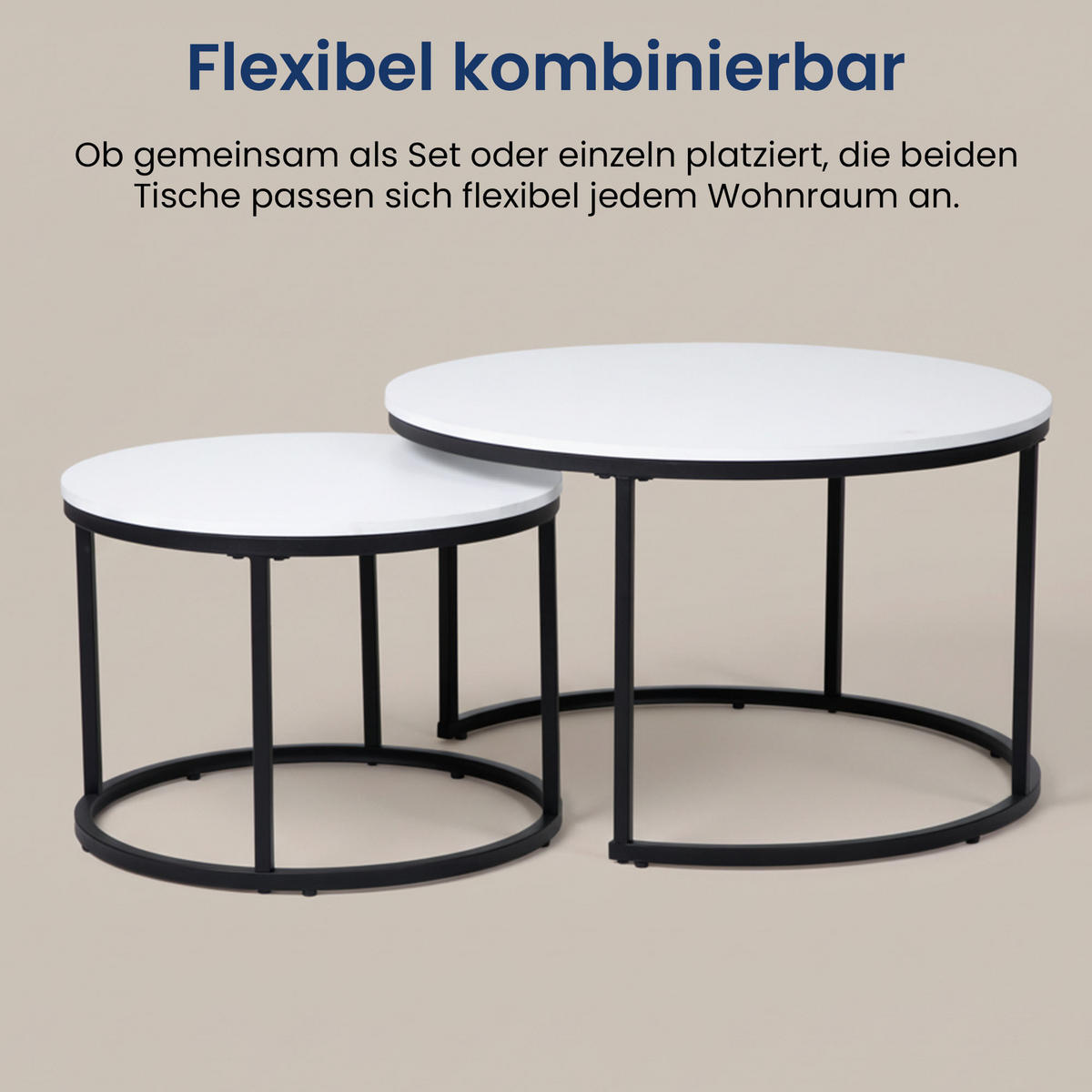 COUCHTISCH 2er Set rund weiß - Weiß, Holzwerkstoff (70/70/42.5cm) - Home Collective