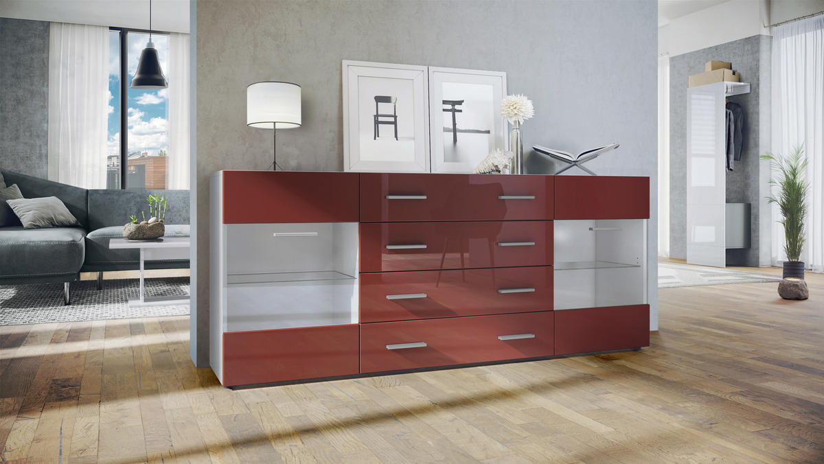 SIDEBOARD Carlos Bordeaux Hochglanz - Bordeaux, Holzwerkstoff (166/72/35cm) - Vladon