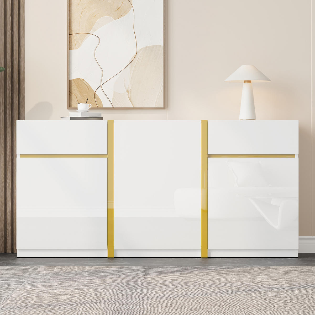 SIDEBOARD 160/40/78 cm in Weiß Hochglanz mit 3 Türen und 2 Schubladen - Weiß, Holzwerkstoff (160/78/40cm) - Flora Grace