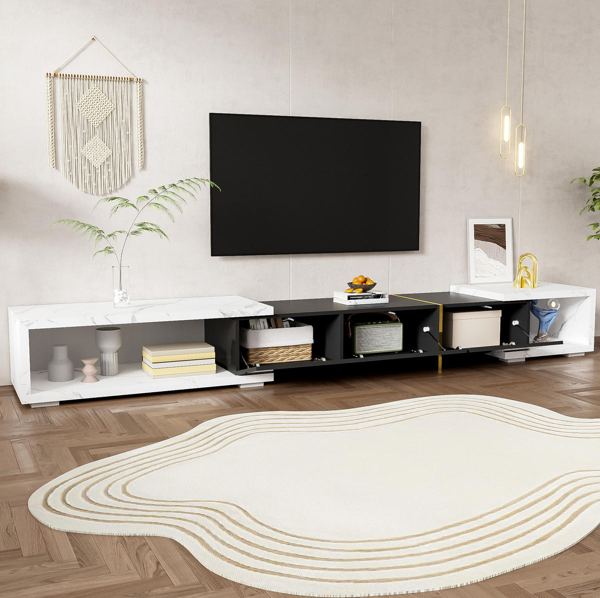 TV-SCHRANK drehbar 140-260 cm Marmoroptik Schwarz/Weiß - Schwarz, Holzwerkstoff (40/30/260cm) - Beauniv