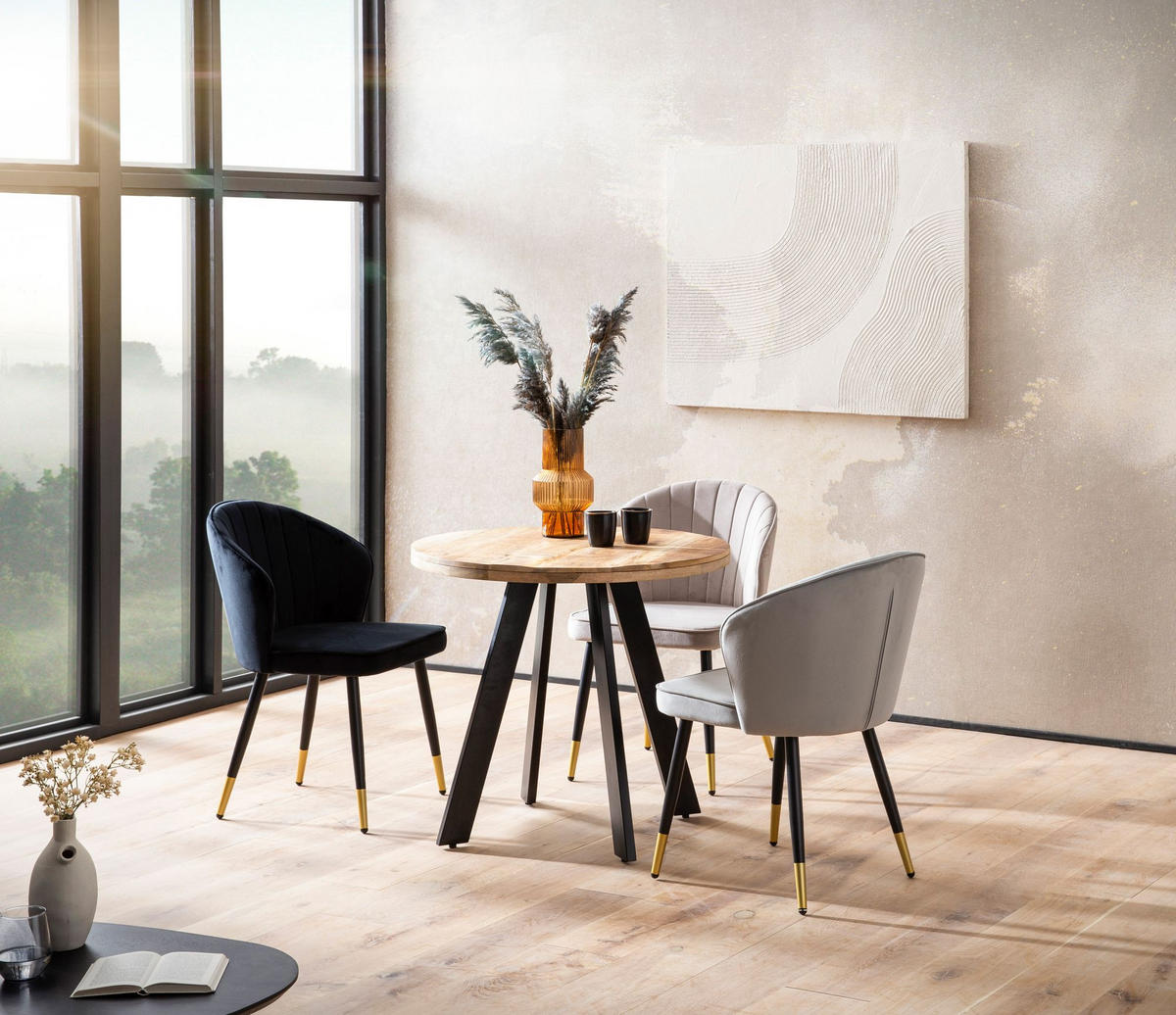 ESSZIMMERTISCH – Rund Mango Massivholz 80x80x75 cm Metallbeine Modern - Schwarz/Braun, Holz/Metall (80/80/75cm) - KADIMA DESIGN